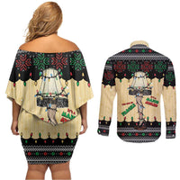 Christmas Story Couples Matching Off Shoulder Short Dress and Long Sleeve Button Shirt Fragile Leg Lamp - Wonder Print Shop