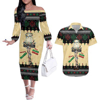Christmas Story Couples Matching Off The Shoulder Long Sleeve Dress and Hawaiian Shirt Fragile Leg Lamp - Wonder Print Shop