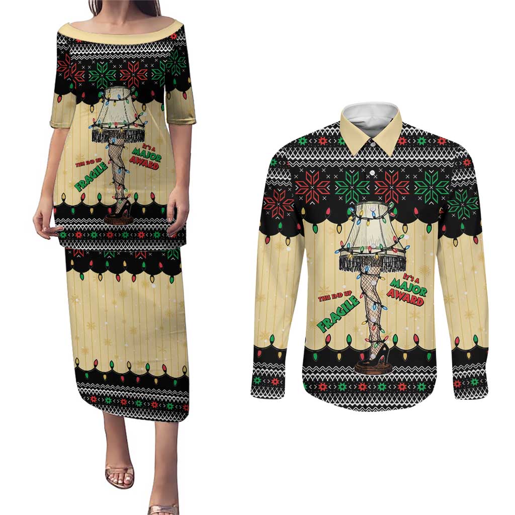 Christmas Story Couples Matching Puletasi and Long Sleeve Button Shirt Fragile Leg Lamp - Wonder Print Shop