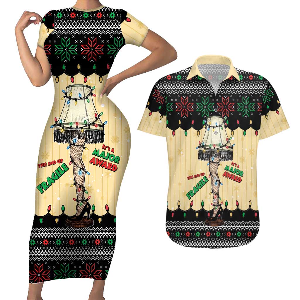 Christmas Story Couples Matching Short Sleeve Bodycon Dress and Hawaiian Shirt Fragile Leg Lamp - Wonder Print Shop