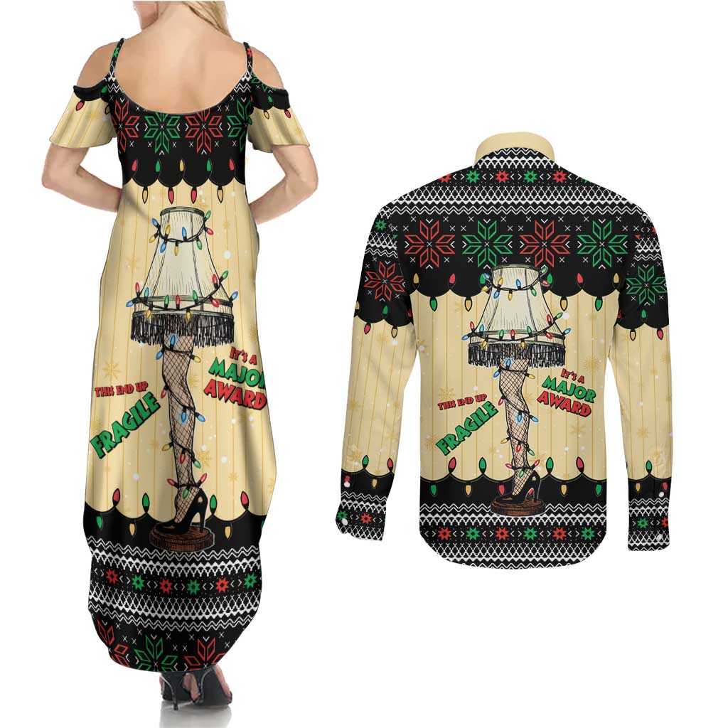 Christmas Story Couples Matching Summer Maxi Dress and Long Sleeve Button Shirt Fragile Leg Lamp - Wonder Print Shop