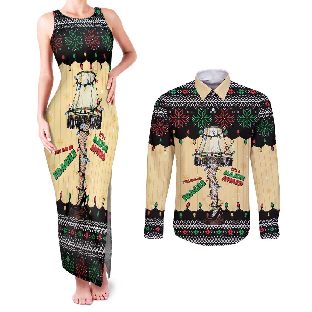 Christmas Story Couples Matching Tank Maxi Dress and Long Sleeve Button Shirt Fragile Leg Lamp - Wonder Print Shop