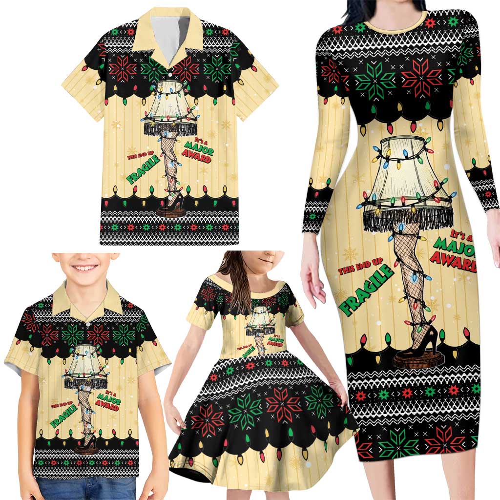 Christmas Story Family Matching Long Sleeve Bodycon Dress and Hawaiian Shirt Fragile Leg Lamp - Wonder Print Shop