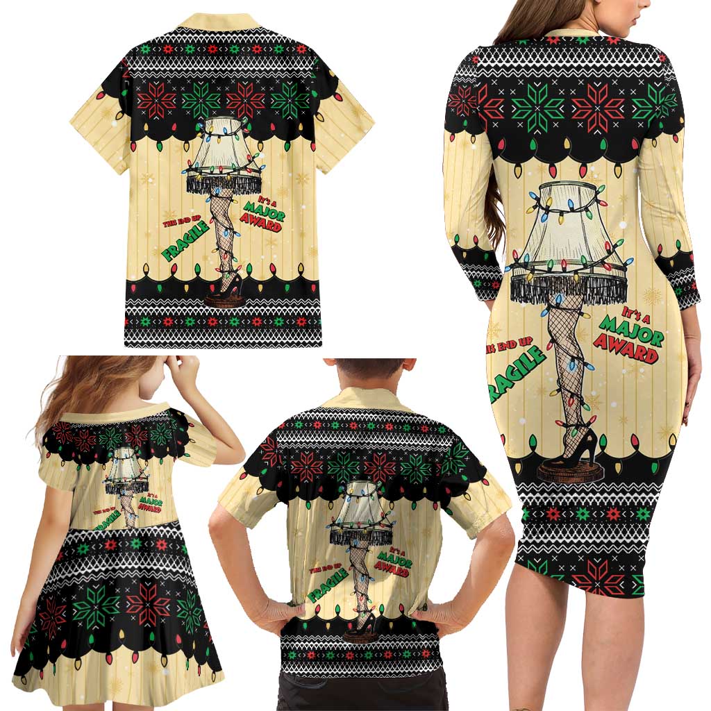 Christmas Story Family Matching Long Sleeve Bodycon Dress and Hawaiian Shirt Fragile Leg Lamp - Wonder Print Shop