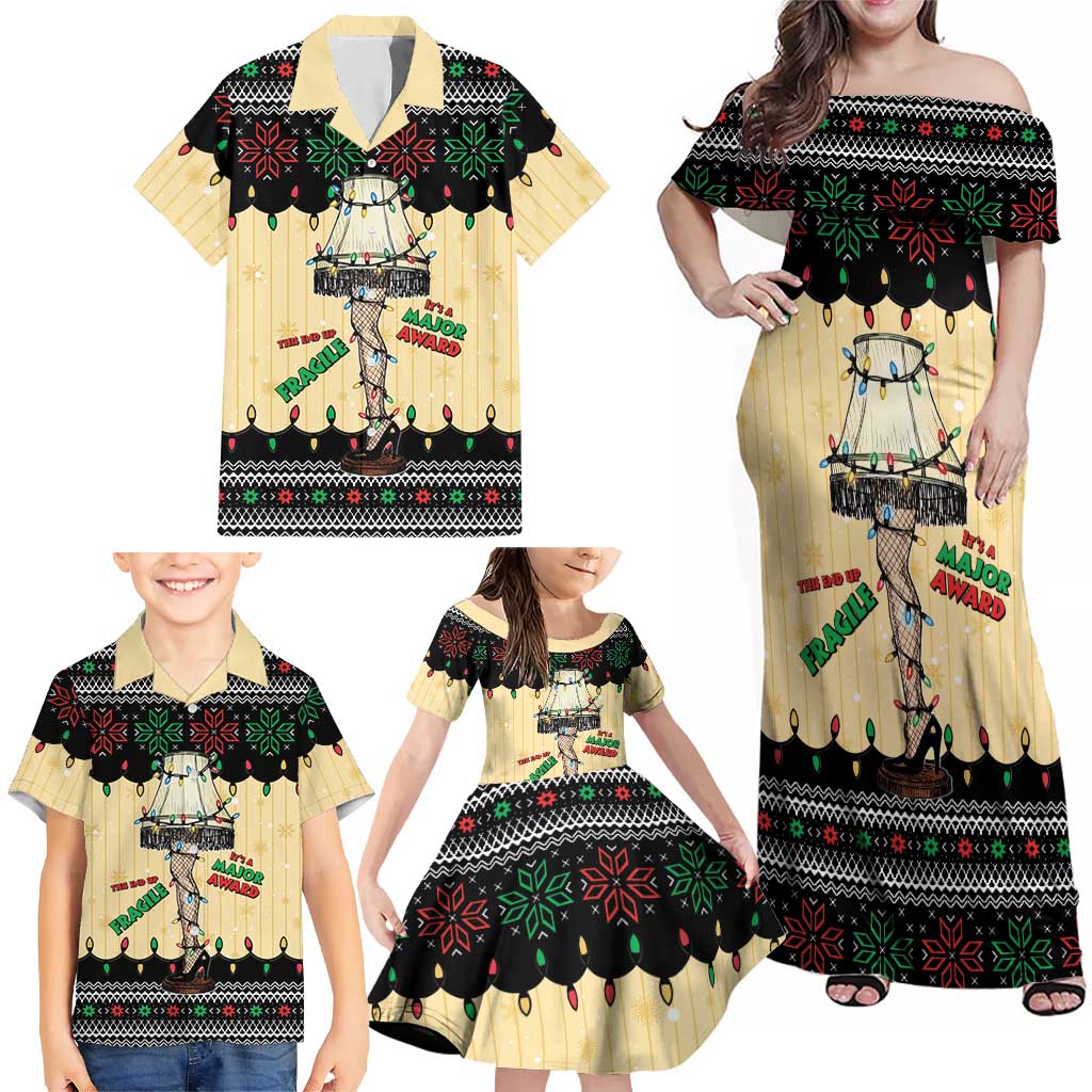 Christmas Story Family Matching Off Shoulder Maxi Dress and Hawaiian Shirt Fragile Leg Lamp - Wonder Print Shop