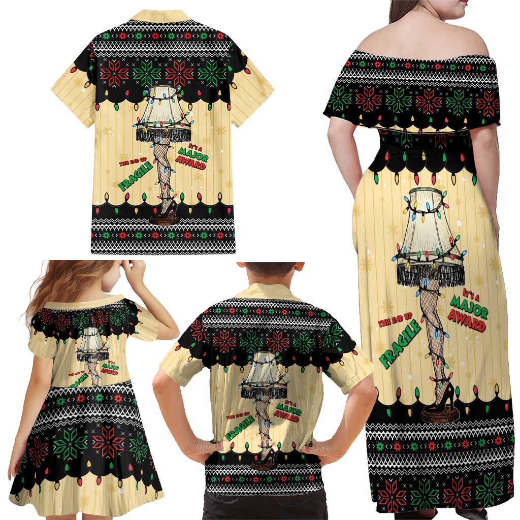 Christmas Story Family Matching Off Shoulder Maxi Dress and Hawaiian Shirt Fragile Leg Lamp - Wonder Print Shop