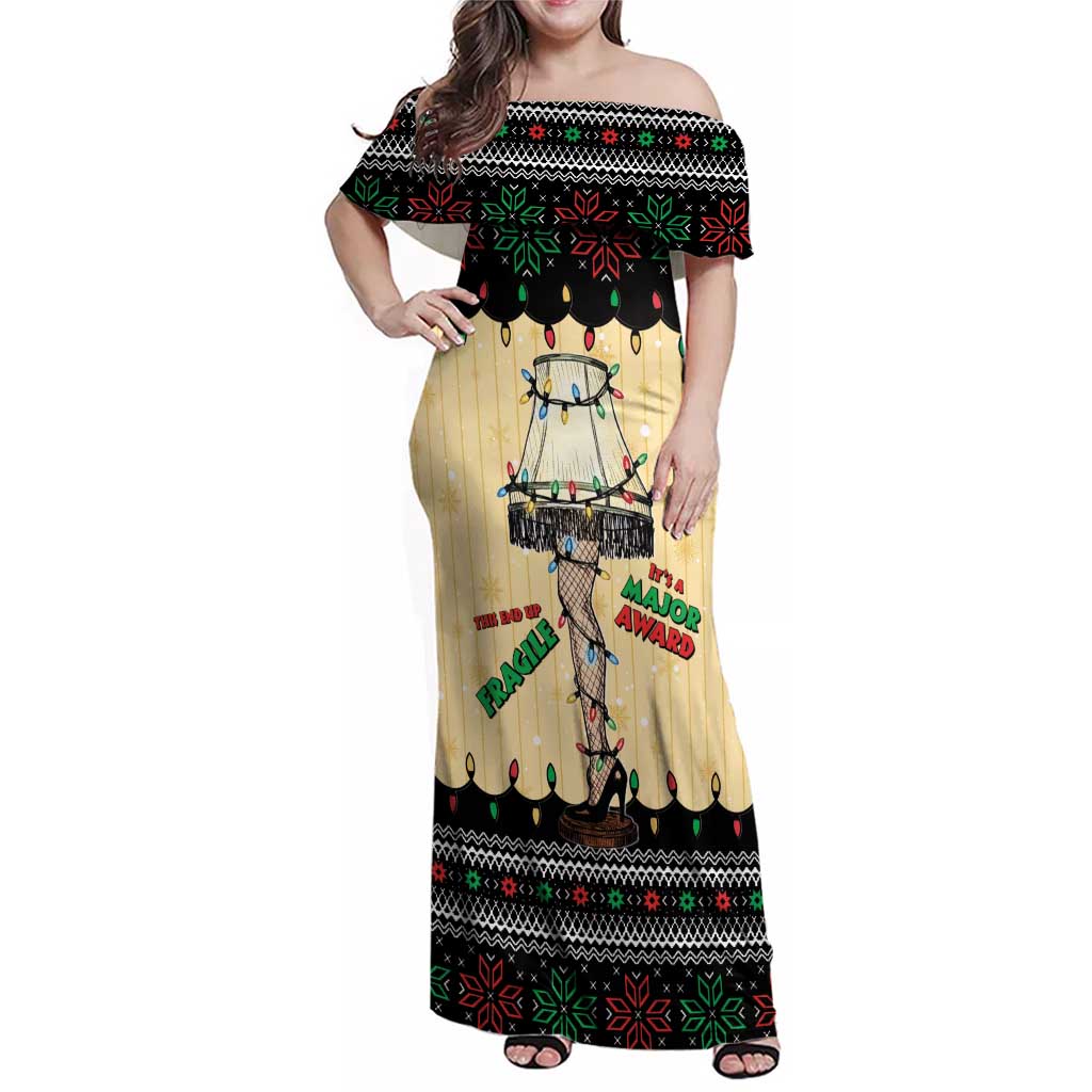 Christmas Story Family Matching Off Shoulder Maxi Dress and Hawaiian Shirt Fragile Leg Lamp - Wonder Print Shop