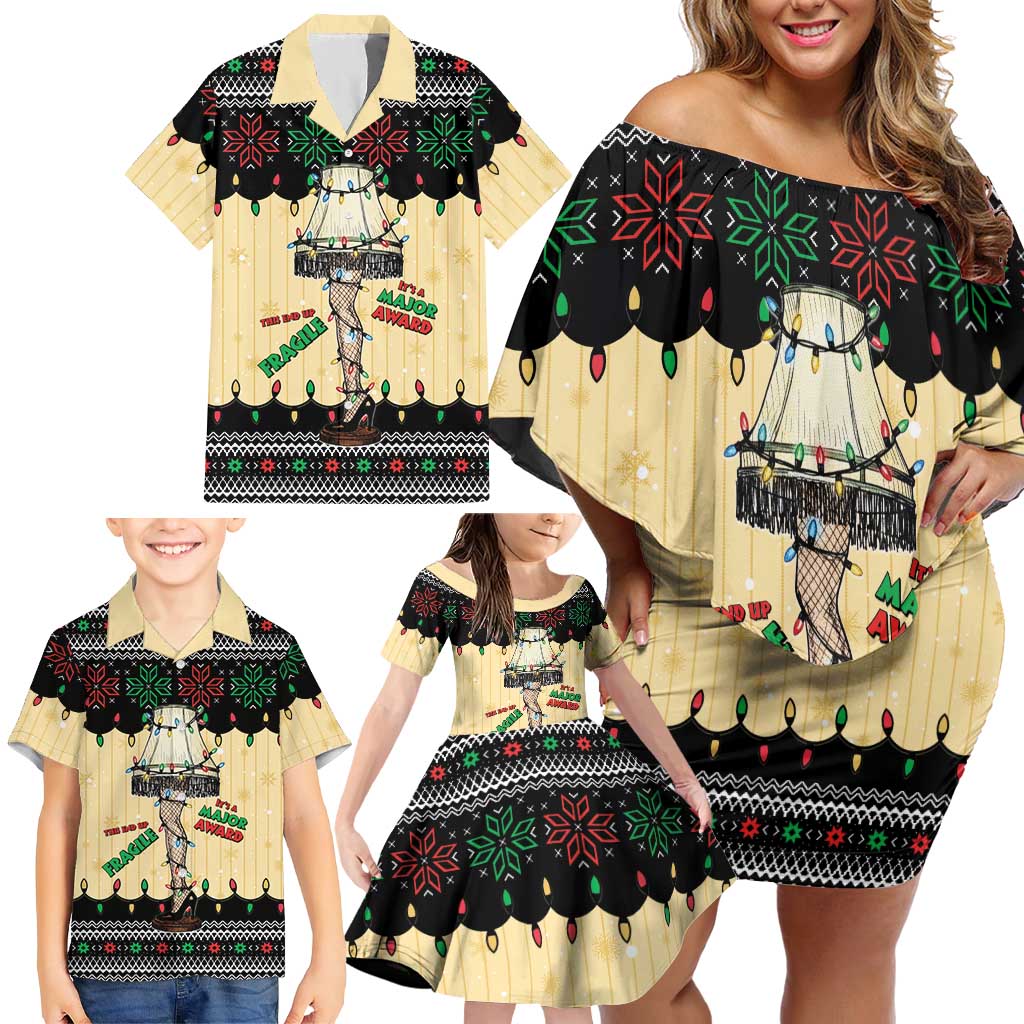 Christmas Story Family Matching Off Shoulder Short Dress and Hawaiian Shirt Fragile Leg Lamp - Wonder Print Shop