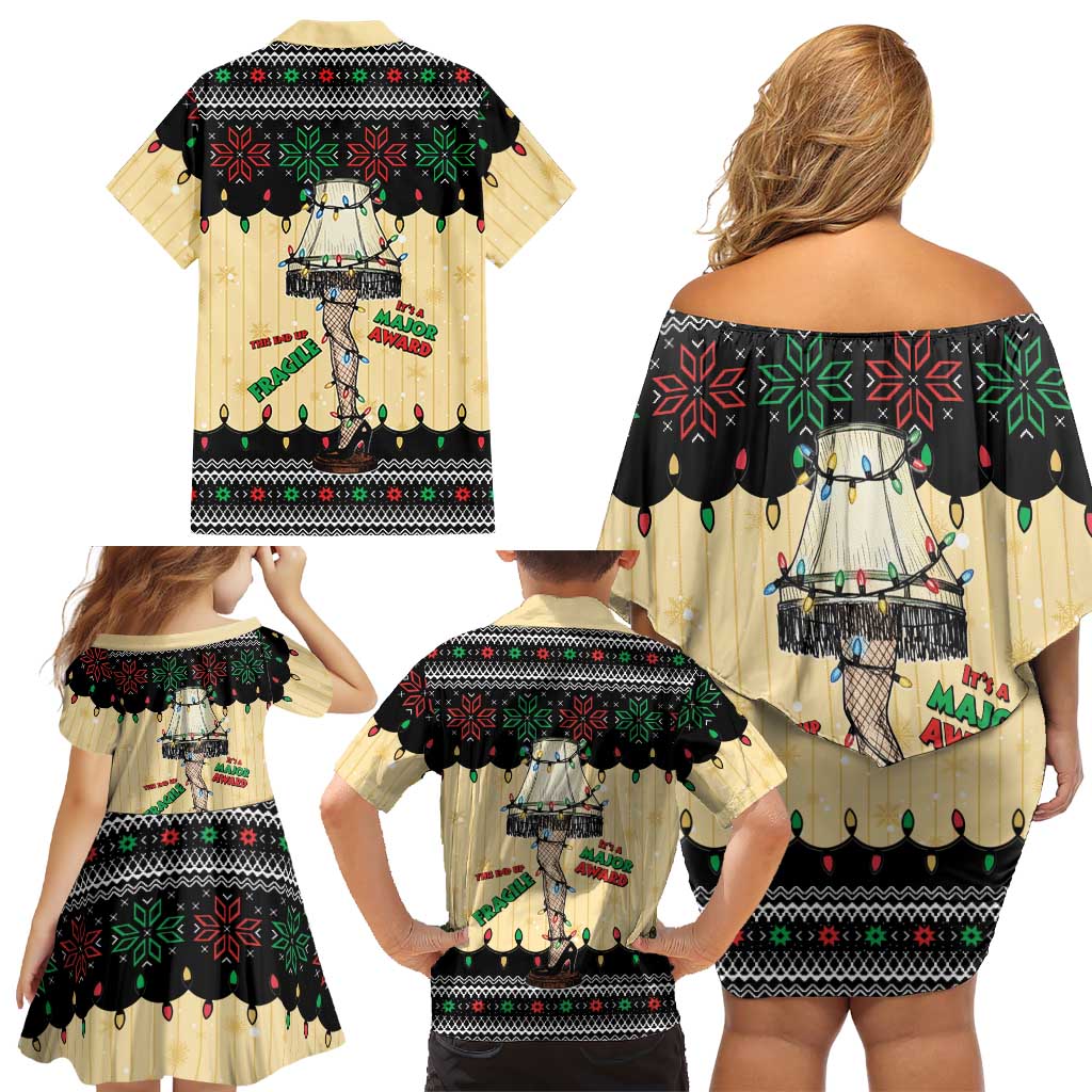 Christmas Story Family Matching Off Shoulder Short Dress and Hawaiian Shirt Fragile Leg Lamp - Wonder Print Shop
