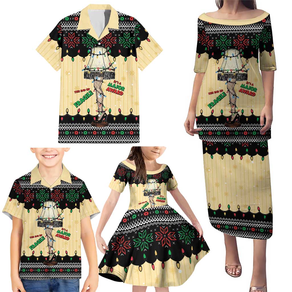Christmas Story Family Matching Puletasi and Hawaiian Shirt Fragile Leg Lamp - Wonder Print Shop
