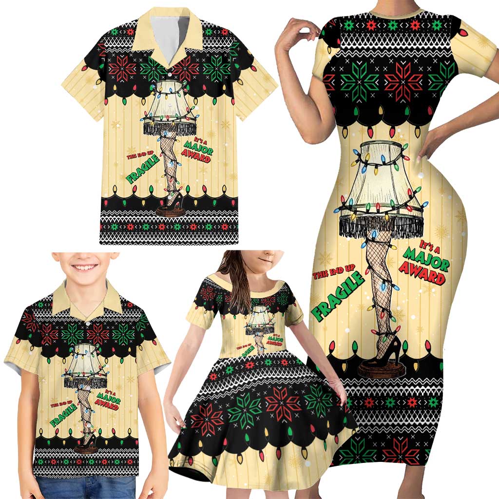 Christmas Story Family Matching Short Sleeve Bodycon Dress and Hawaiian Shirt Fragile Leg Lamp - Wonder Print Shop