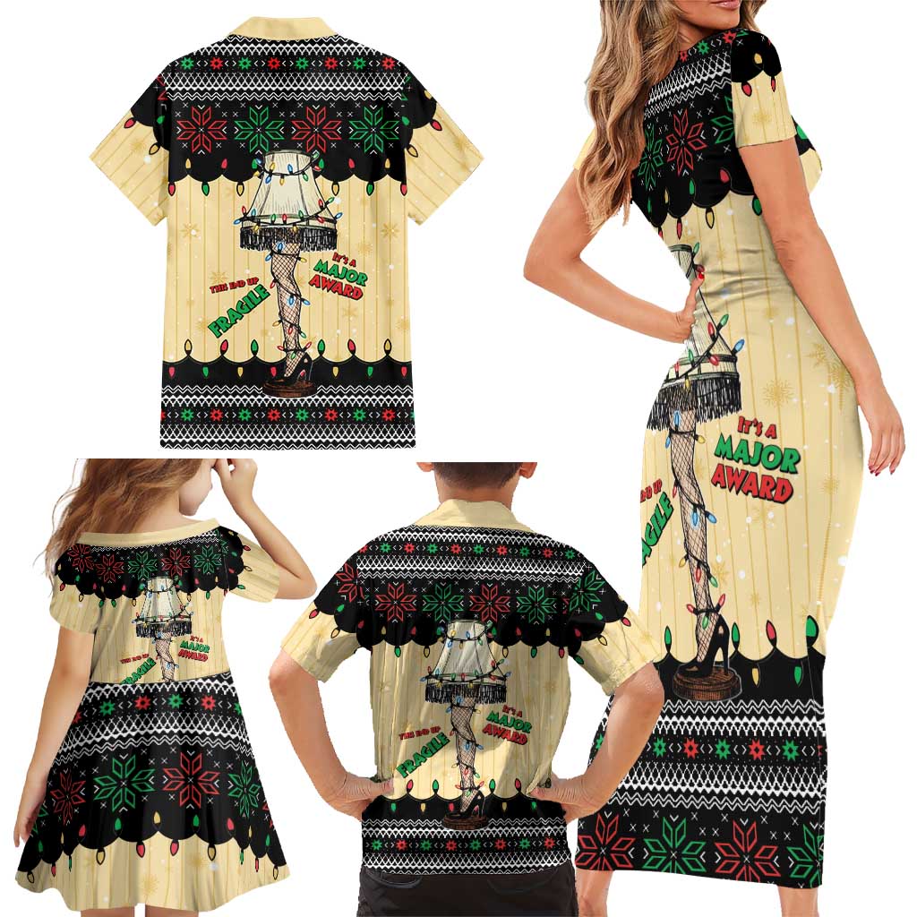 Christmas Story Family Matching Short Sleeve Bodycon Dress and Hawaiian Shirt Fragile Leg Lamp - Wonder Print Shop