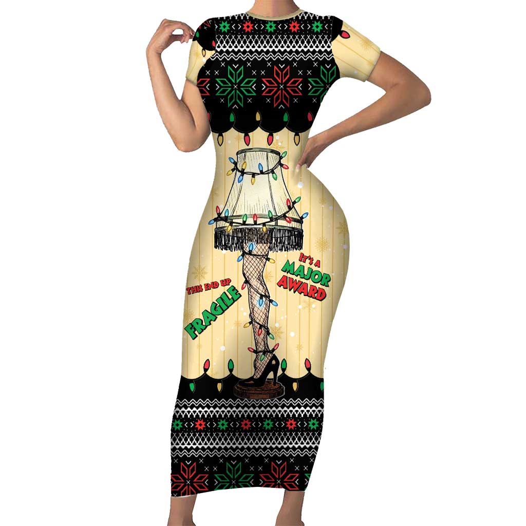 Christmas Story Family Matching Short Sleeve Bodycon Dress and Hawaiian Shirt Fragile Leg Lamp - Wonder Print Shop
