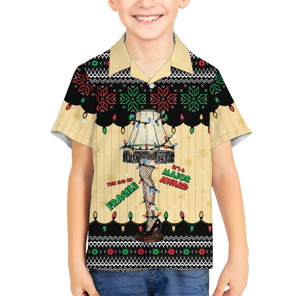 Christmas Story Family Matching Short Sleeve Bodycon Dress and Hawaiian Shirt Fragile Leg Lamp - Wonder Print Shop