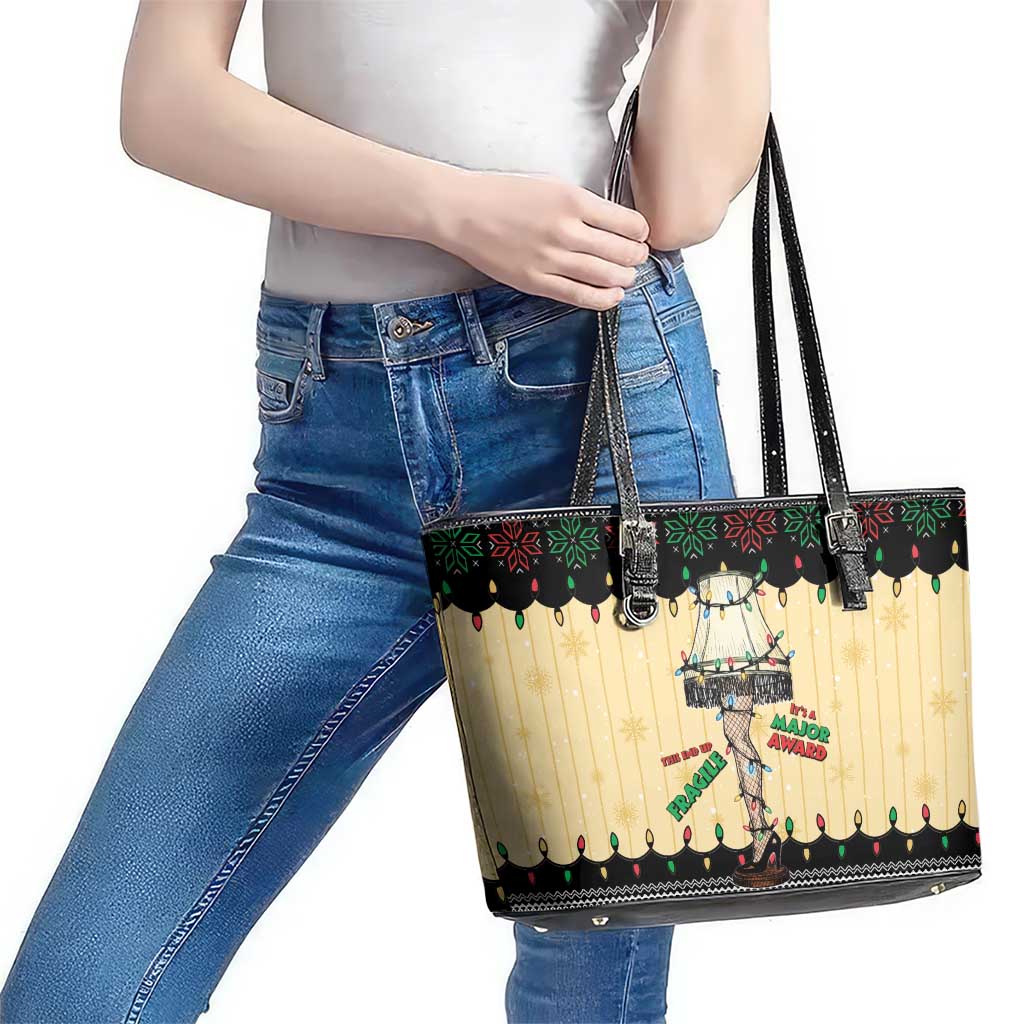 Christmas Story Leather Tote Bag Fragile Leg Lamp - Wonder Print Shop