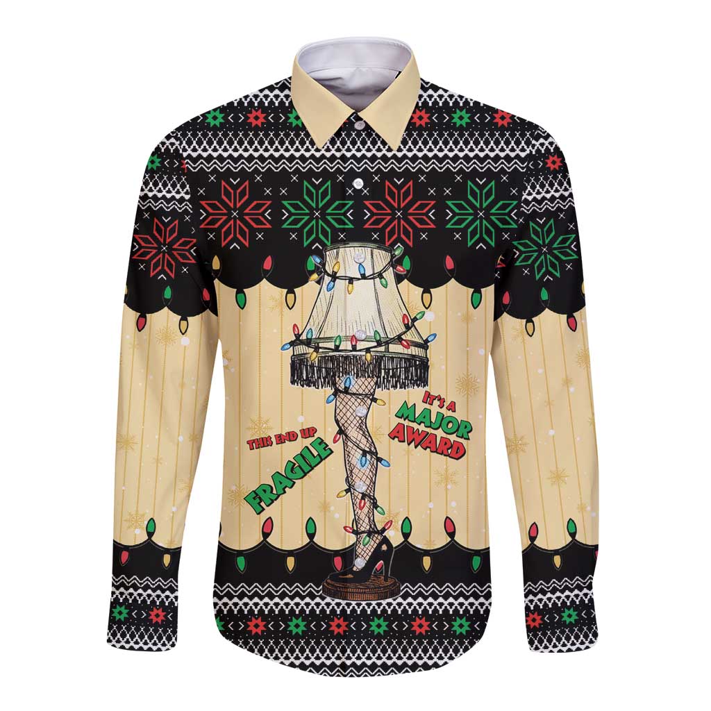 Christmas Story Long Sleeve Button Shirt Fragile Leg Lamp - Wonder Print Shop