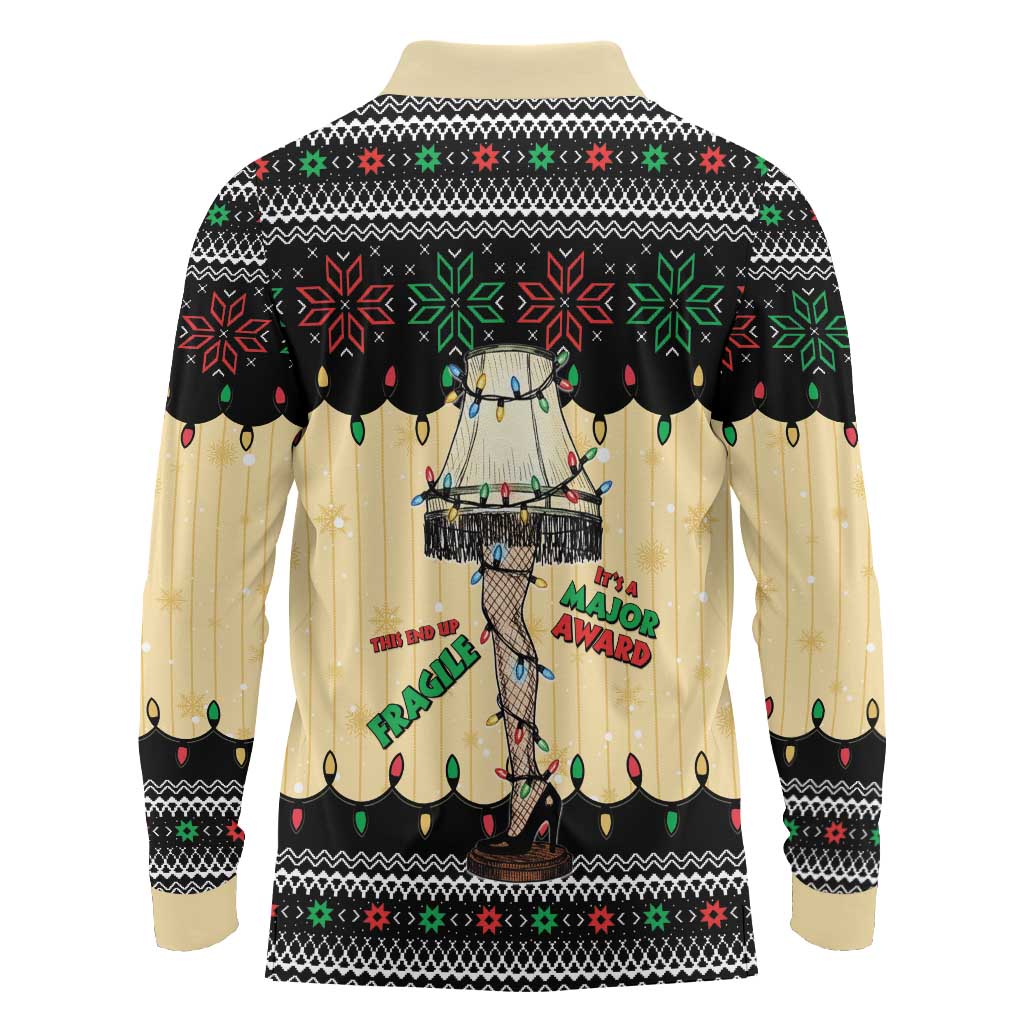 Christmas Story Long Sleeve Polo Shirt Fragile Leg Lamp - Wonder Print Shop