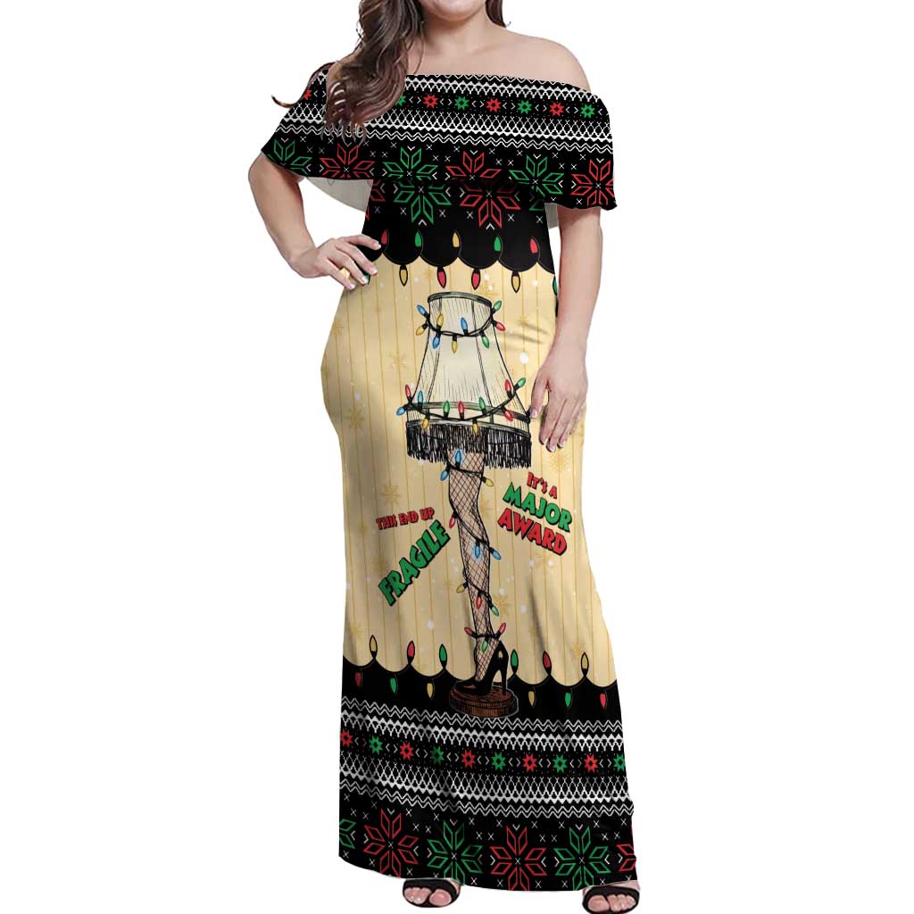 Christmas Story Off Shoulder Maxi Dress Fragile Leg Lamp - Wonder Print Shop