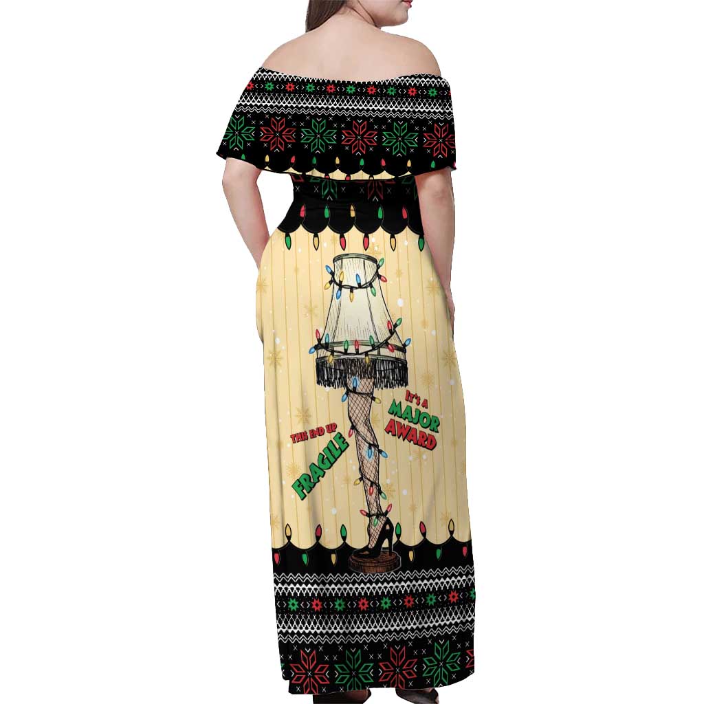 Christmas Story Off Shoulder Maxi Dress Fragile Leg Lamp - Wonder Print Shop