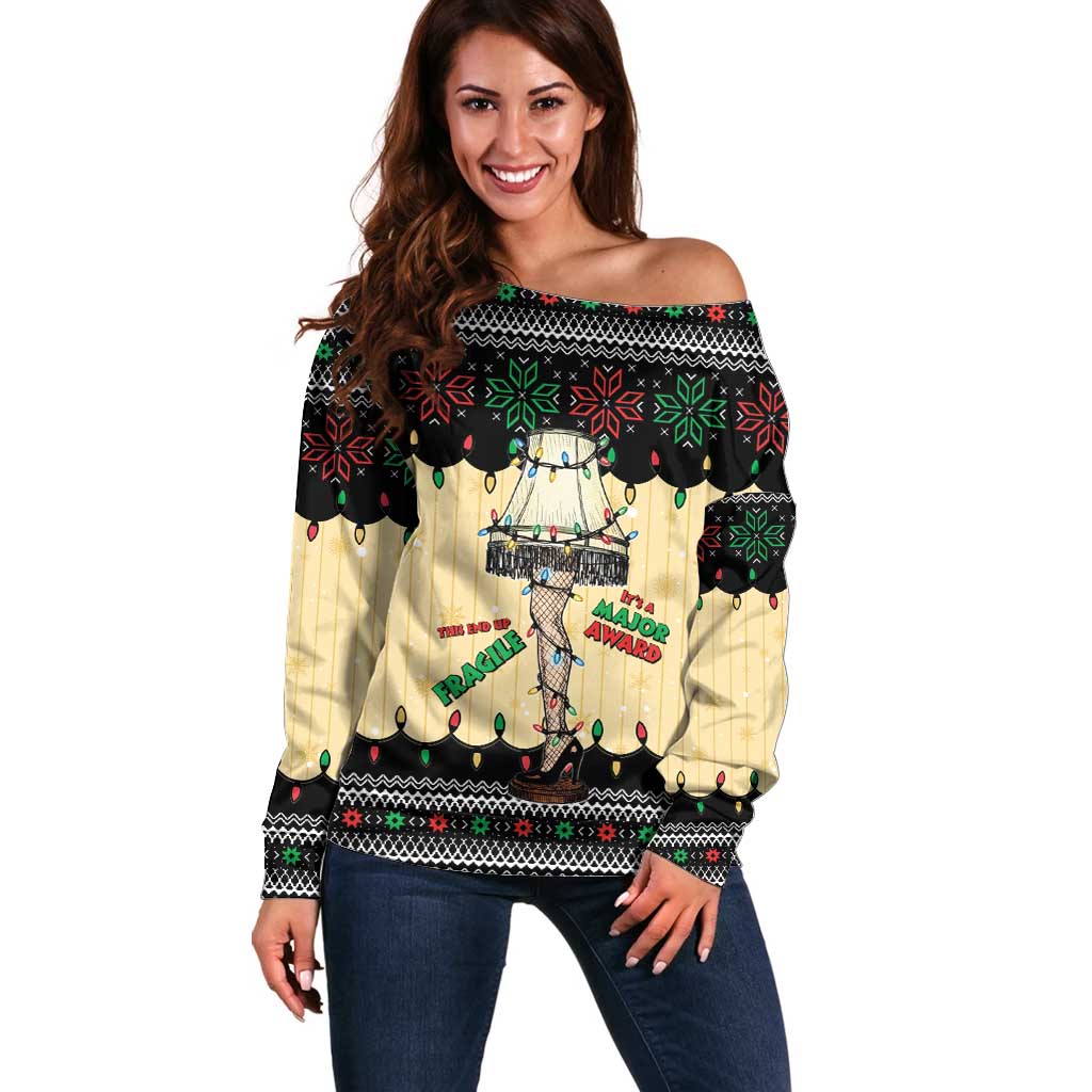 Christmas Story Off Shoulder Sweater Fragile Leg Lamp - Wonder Print Shop