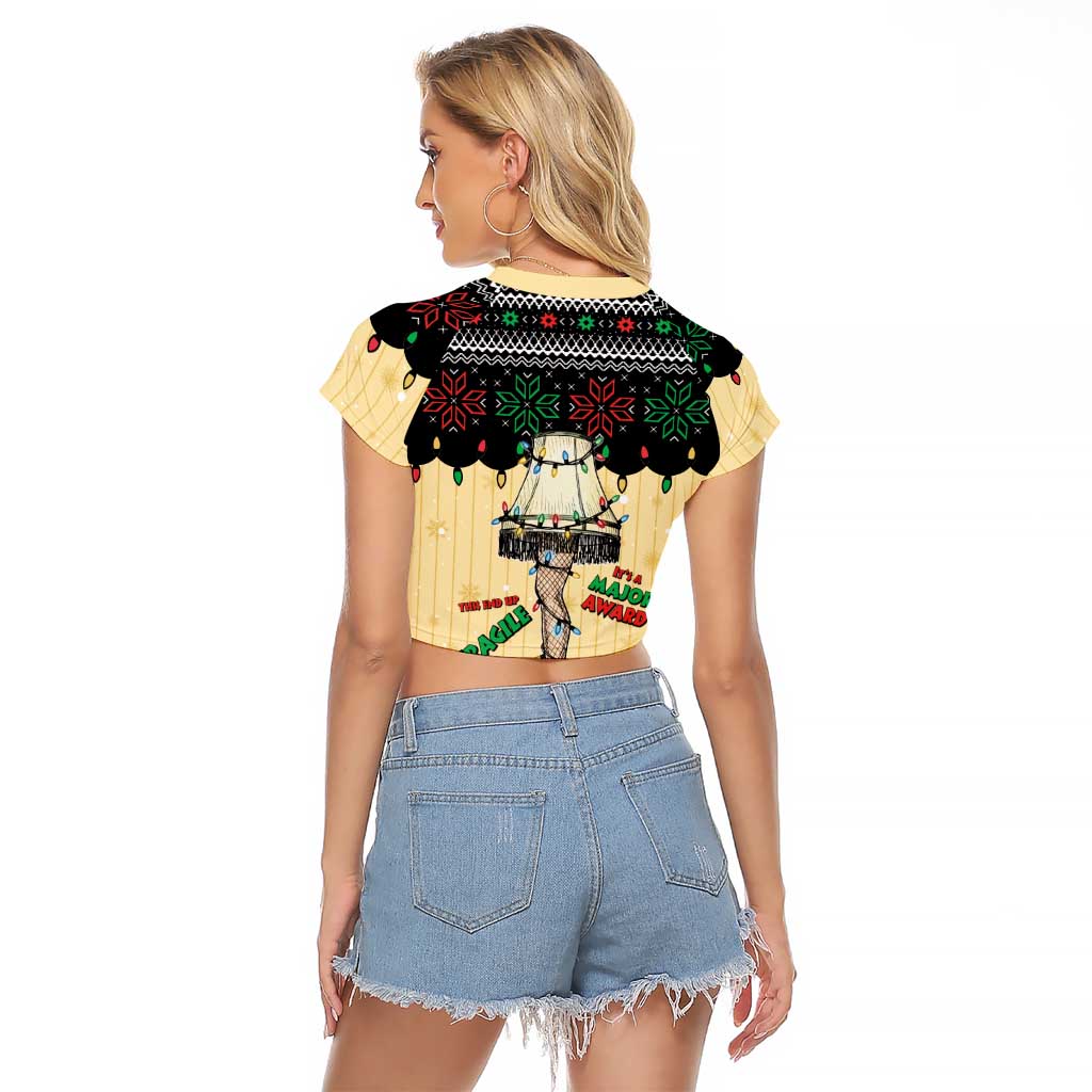 Christmas Story Raglan Cropped T Shirt Fragile Leg Lamp - Wonder Print Shop