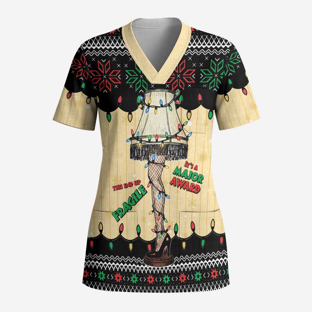 Christmas Story Scrub Top Fragile Leg Lamp - Wonder Print Shop