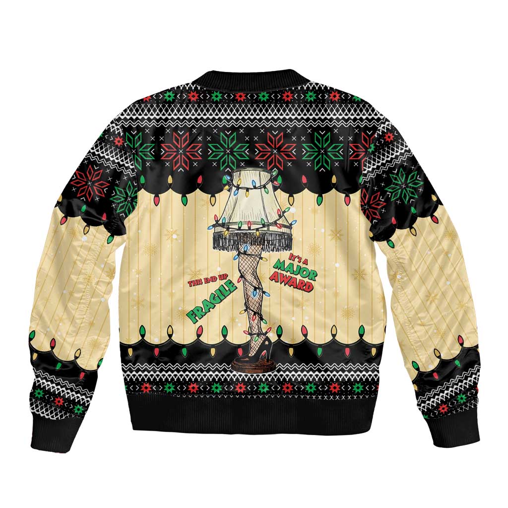 Christmas Story Sleeve Zip Bomber Jacket Fragile Leg Lamp - Wonder Print Shop