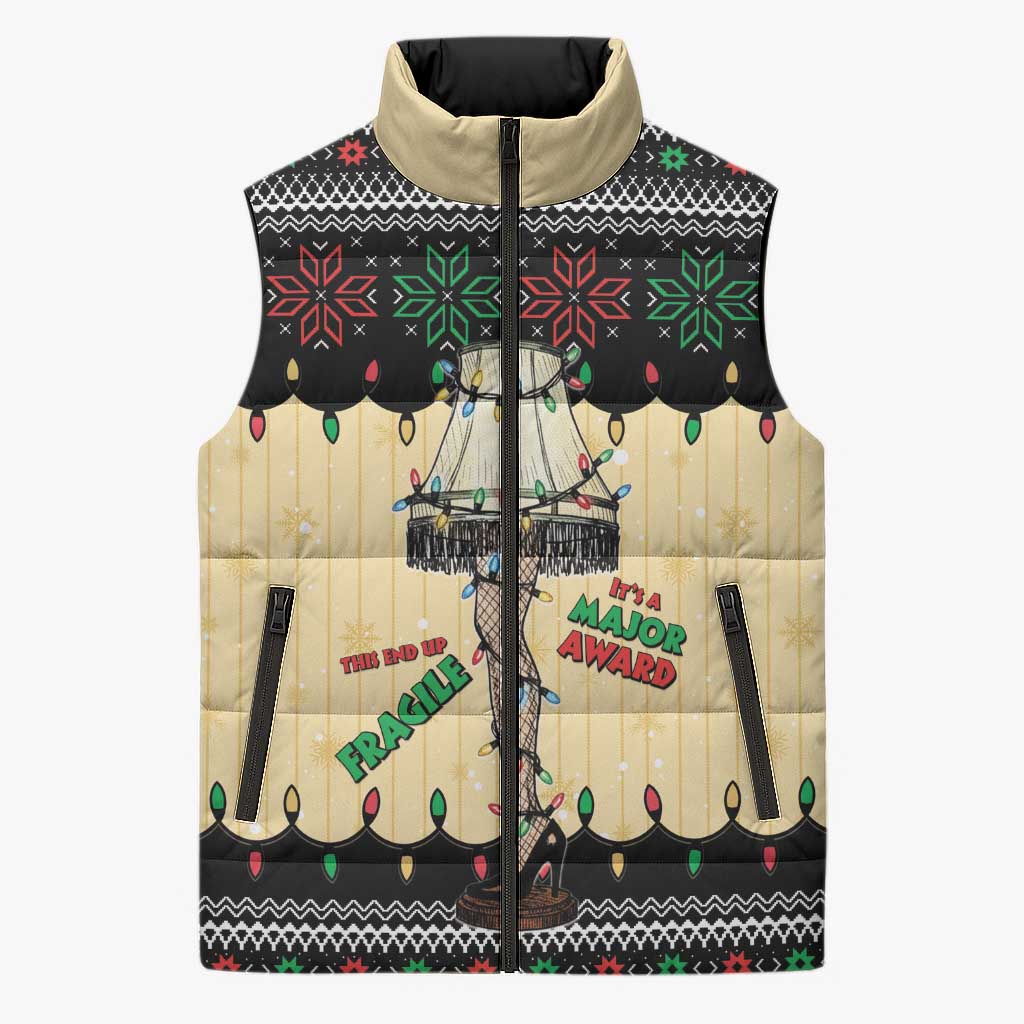 Christmas Story Sleeveless Puffer Jacket Fragile Leg Lamp - Wonder Print Shop