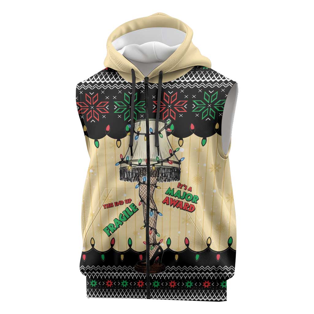 Christmas Story Sleeveless Zip Hoodie Fragile Leg Lamp - Wonder Print Shop