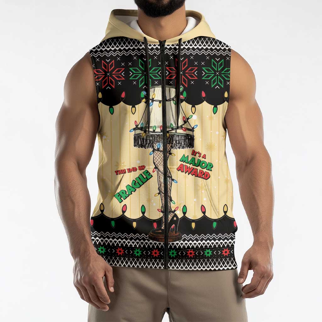 Christmas Story Sleeveless Zip Hoodie Fragile Leg Lamp - Wonder Print Shop