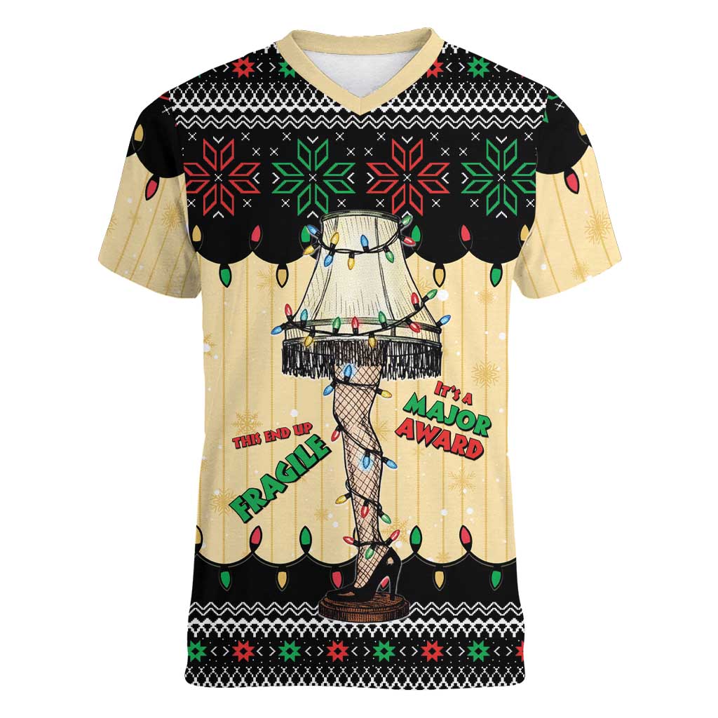 Christmas Story Women V-Neck T-Shirt Fragile Leg Lamp - Wonder Print Shop