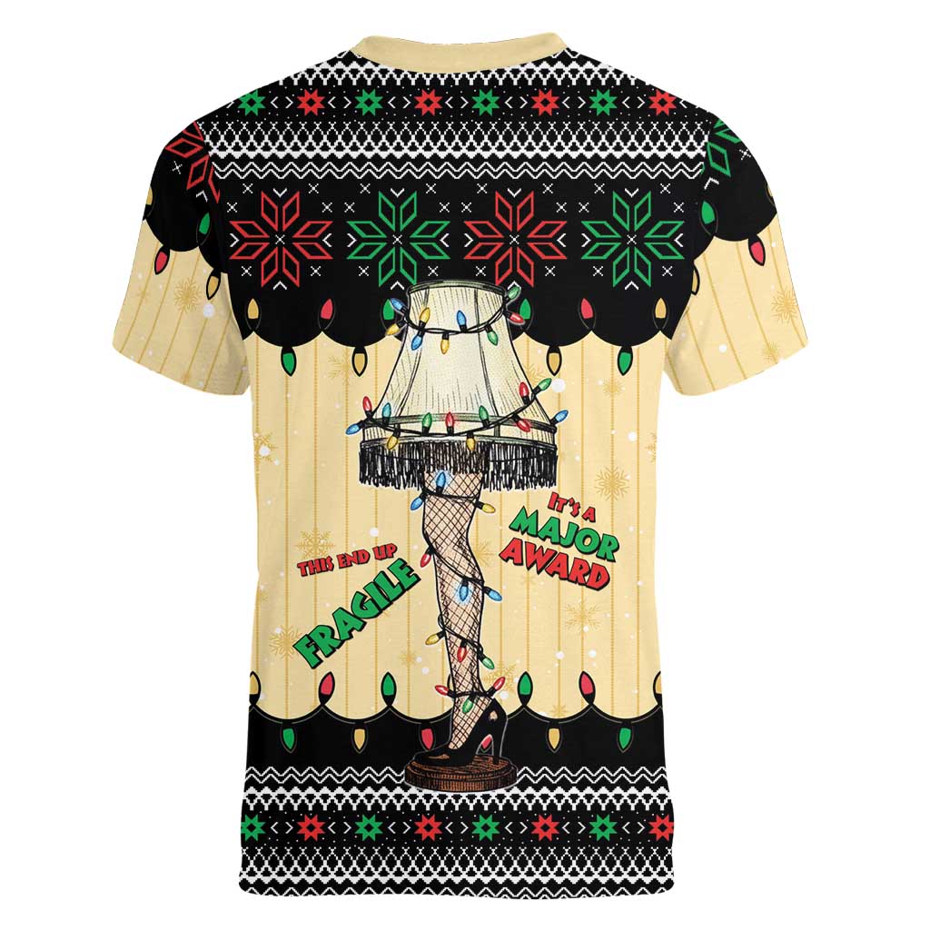 Christmas Story Women V-Neck T-Shirt Fragile Leg Lamp - Wonder Print Shop