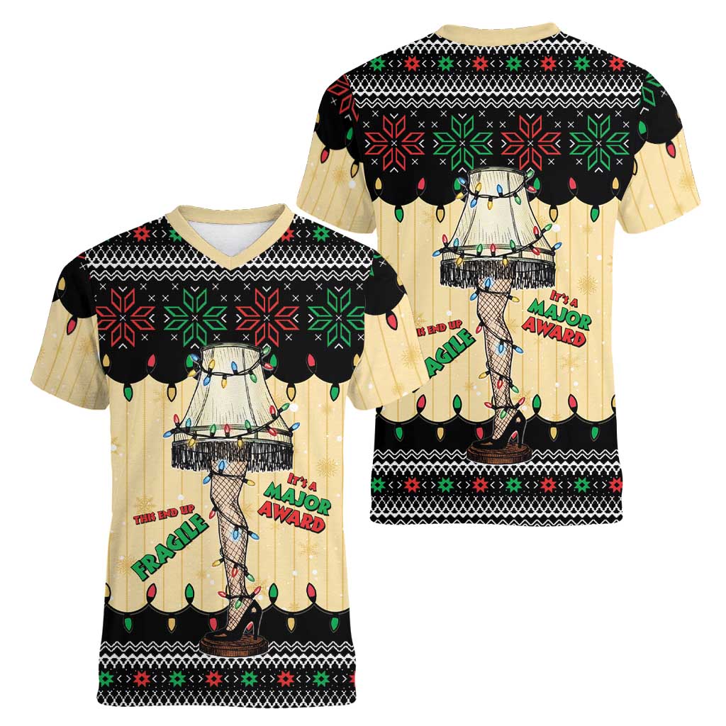 Christmas Story Women V-Neck T-Shirt Fragile Leg Lamp - Wonder Print Shop