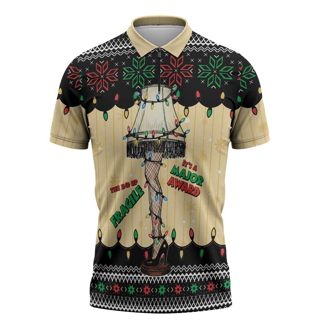 Christmas Story Zipper Polo Shirt Fragile Leg Lamp - Wonder Print Shop