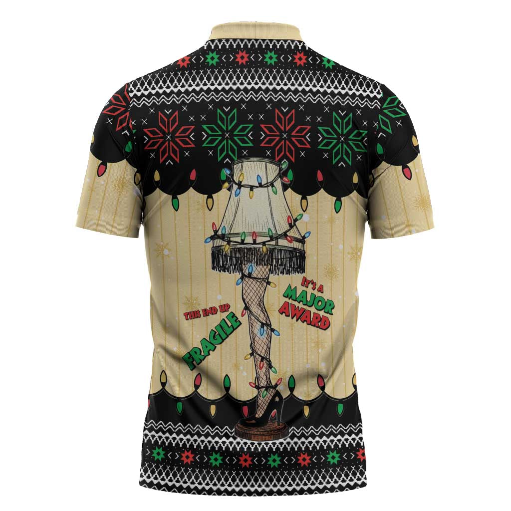 Christmas Story Zipper Polo Shirt Fragile Leg Lamp - Wonder Print Shop