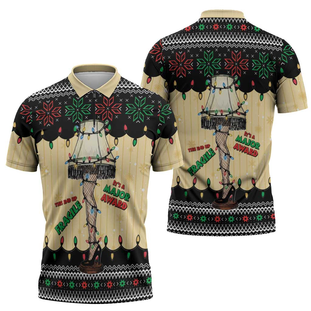 Christmas Story Zipper Polo Shirt Fragile Leg Lamp - Wonder Print Shop