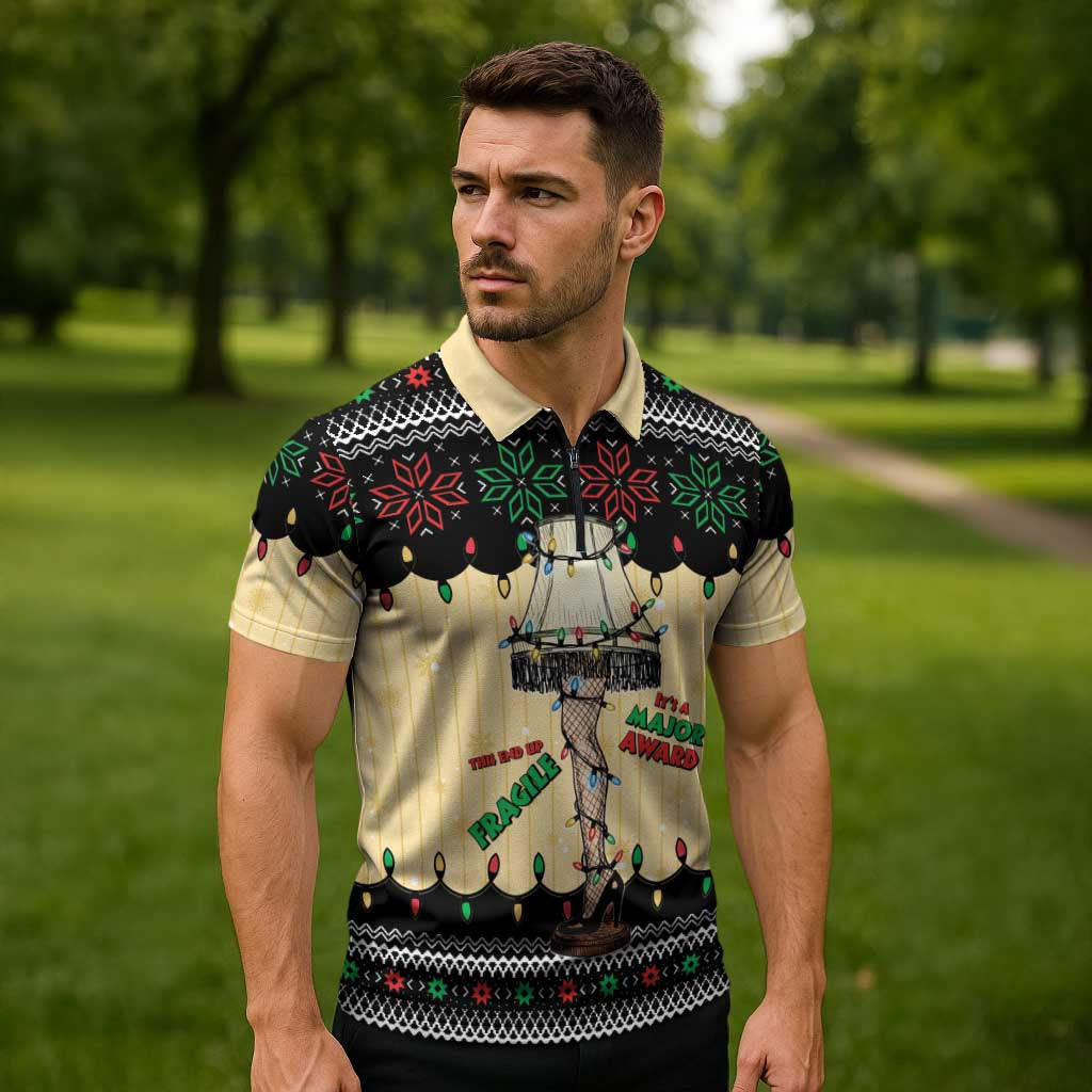 Christmas Story Zipper Polo Shirt Fragile Leg Lamp - Wonder Print Shop