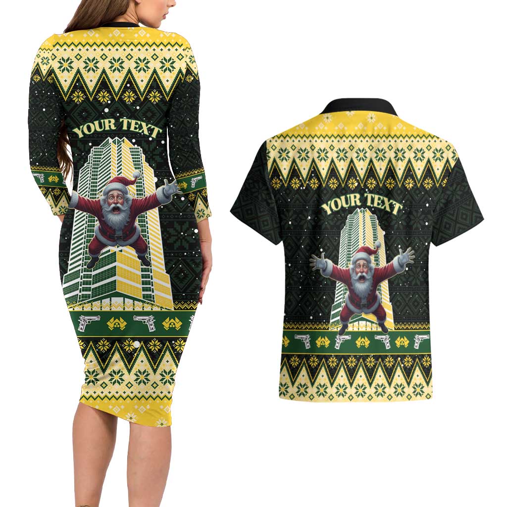 Personalised Nakatomi Plaza Couples Matching Long Sleeve Bodycon Dress and Hawaiian Shirt It's Not Xmas Until Santa Falls - Wonder Print Shop