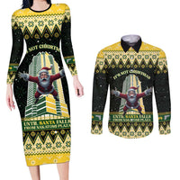 Personalised Nakatomi Plaza Couples Matching Long Sleeve Bodycon Dress and Long Sleeve Button Shirt It's Not Xmas Until Santa Falls - Wonder Print Shop