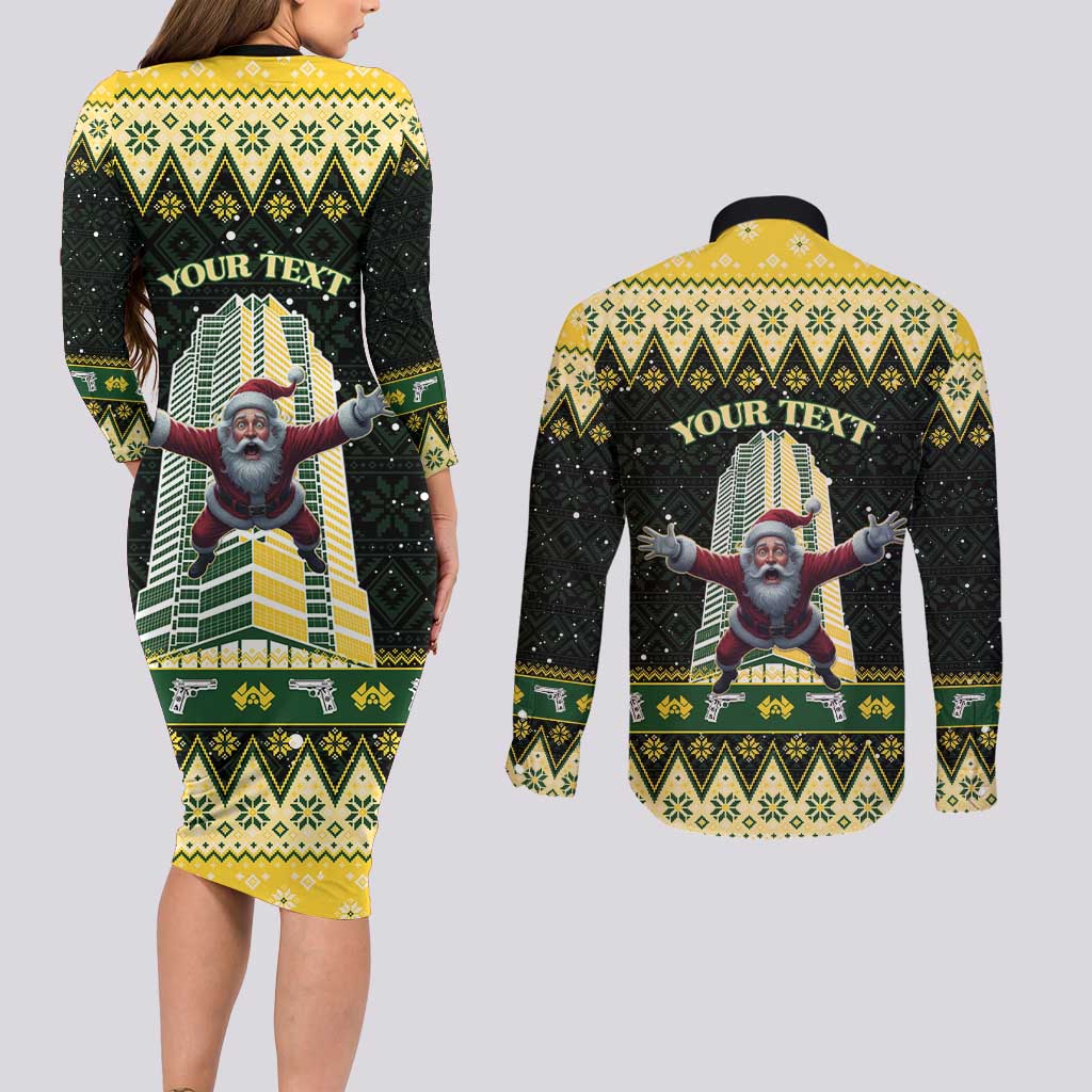 Personalised Nakatomi Plaza Couples Matching Long Sleeve Bodycon Dress and Long Sleeve Button Shirt It's Not Xmas Until Santa Falls - Wonder Print Shop