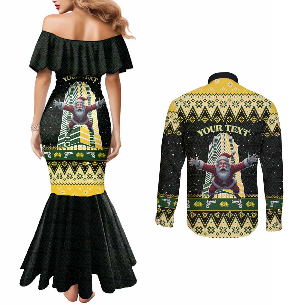 Personalised Nakatomi Plaza Couples Matching Mermaid Dress and Long Sleeve Button Shirt It's Not Xmas Until Santa Falls - Wonder Print Shop