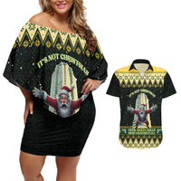 Personalised Nakatomi Plaza Couples Matching Off Shoulder Short Dress and Hawaiian Shirt It's Not Xmas Until Santa Falls - Wonder Print Shop