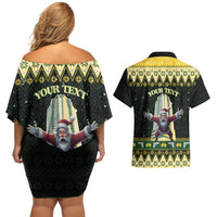 Personalised Nakatomi Plaza Couples Matching Off Shoulder Short Dress and Hawaiian Shirt It's Not Xmas Until Santa Falls - Wonder Print Shop