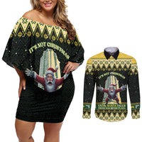 Personalised Nakatomi Plaza Couples Matching Off Shoulder Short Dress and Long Sleeve Button Shirt It's Not Xmas Until Santa Falls - Wonder Print Shop
