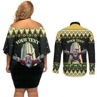 Personalised Nakatomi Plaza Couples Matching Off Shoulder Short Dress and Long Sleeve Button Shirt It's Not Xmas Until Santa Falls - Wonder Print Shop