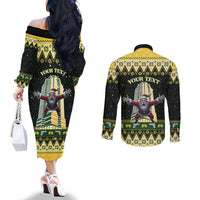Personalised Nakatomi Plaza Couples Matching Off The Shoulder Long Sleeve Dress and Long Sleeve Button Shirt It's Not Xmas Until Santa Falls - Wonder Print Shop
