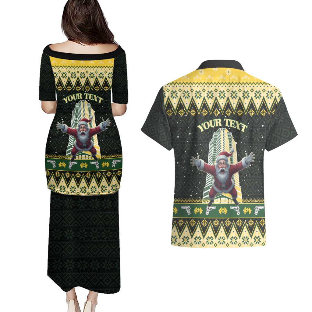 Personalised Nakatomi Plaza Couples Matching Puletasi and Hawaiian Shirt It's Not Xmas Until Santa Falls - Wonder Print Shop