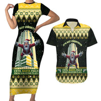 Personalised Nakatomi Plaza Couples Matching Short Sleeve Bodycon Dress and Hawaiian Shirt It's Not Xmas Until Santa Falls - Wonder Print Shop