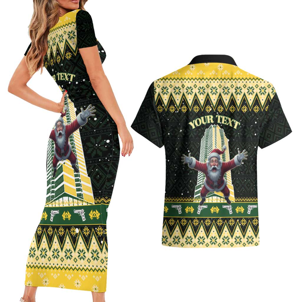 Personalised Nakatomi Plaza Couples Matching Short Sleeve Bodycon Dress and Hawaiian Shirt It's Not Xmas Until Santa Falls - Wonder Print Shop