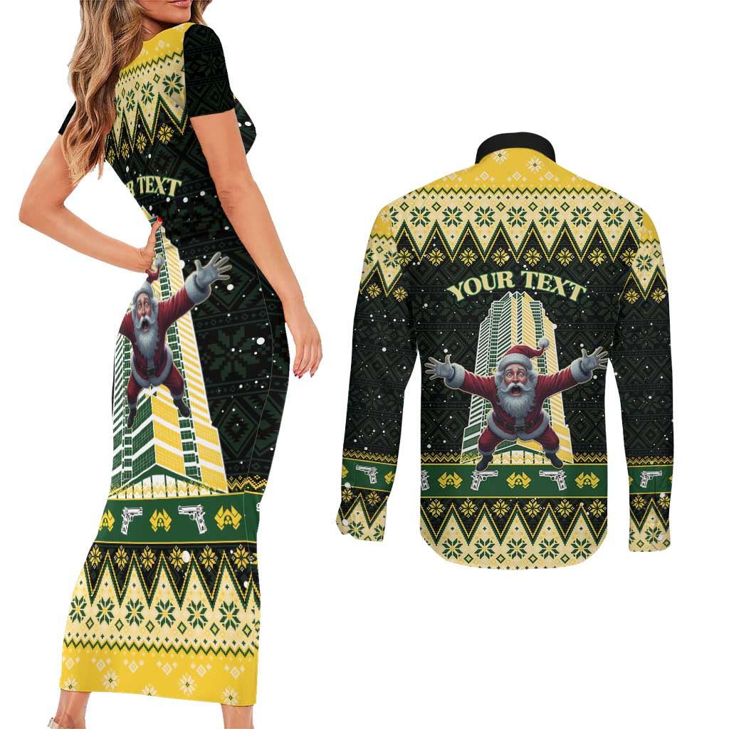 Personalised Nakatomi Plaza Couples Matching Short Sleeve Bodycon Dress and Long Sleeve Button Shirt It's Not Xmas Until Santa Falls - Wonder Print Shop